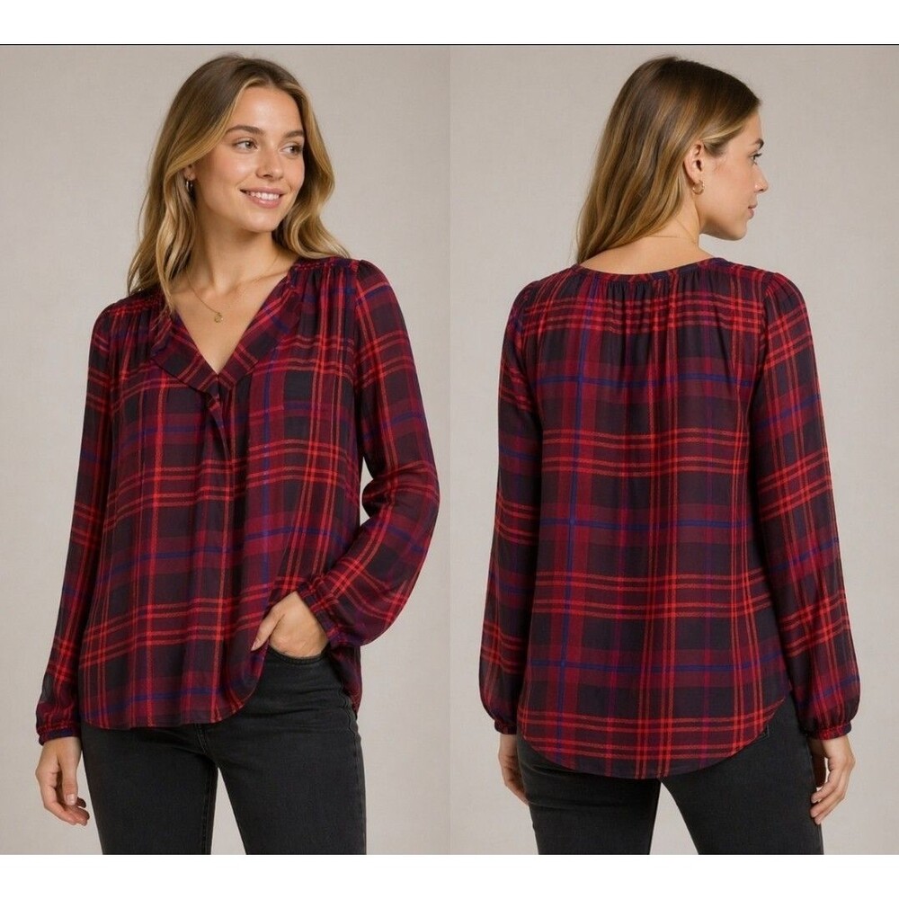 Stitch Fix Skies Are Blue Viper Plaid Split Neck Tunic Business Casual office